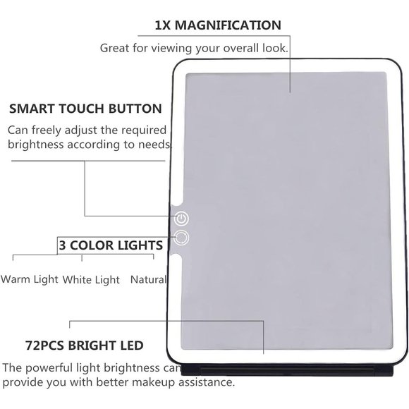 Folding Lighted Makeup Mirror with 72 LEDs 3 Colors USB Rechargable 1800mA - Picture 3 of 7